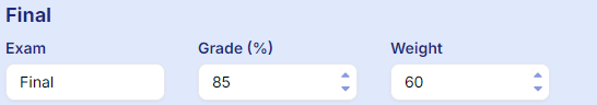 Enter final exam grade and weight.