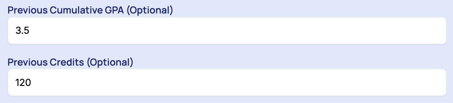 Enter Previous CGPA & credits.