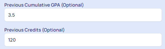 Enter Previous CGPA & credits.