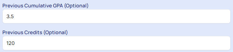Enter Previous CGPA & credits.