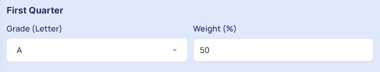 Enter first quarter's "Grade" and Weight".