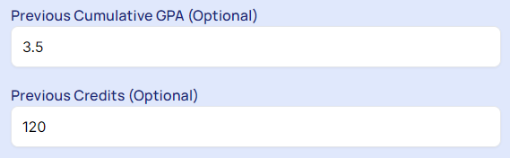 Enter Previous CGPA & credits.