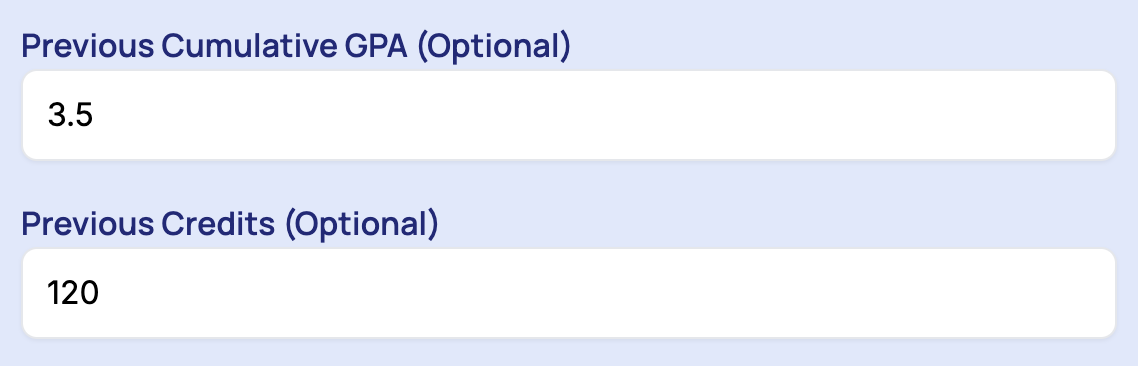 Enter Previous CGPA & credits.