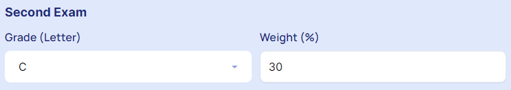 Enter second exam's "Grade" and Weight".