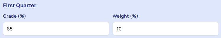 Enter first quarter's "Grade" and Weight".