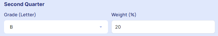 Enter second quarter's "Grade" and Weight".